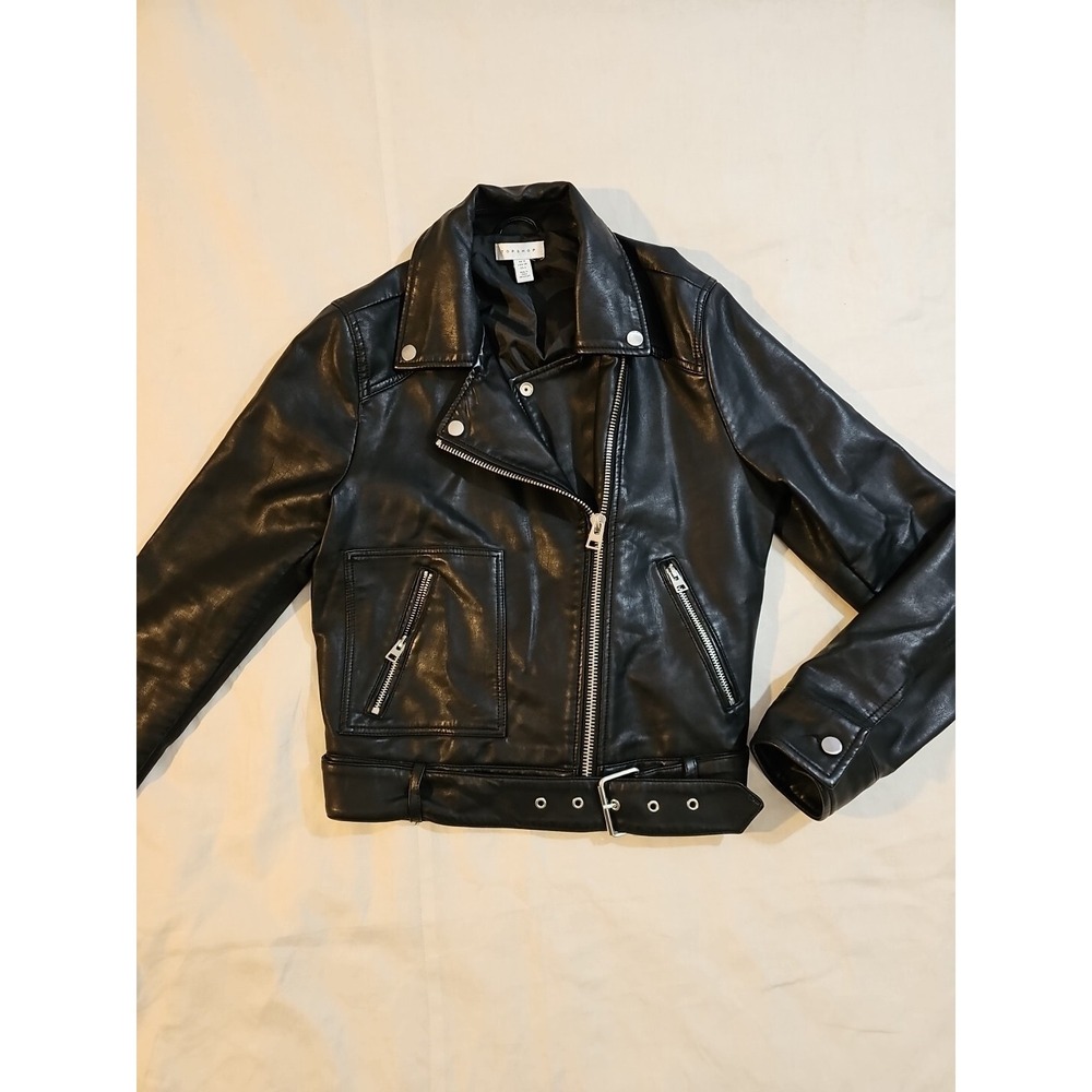 Topshop Black Faux‎ Leather Moto Biker Grunge Jacket Women's 6